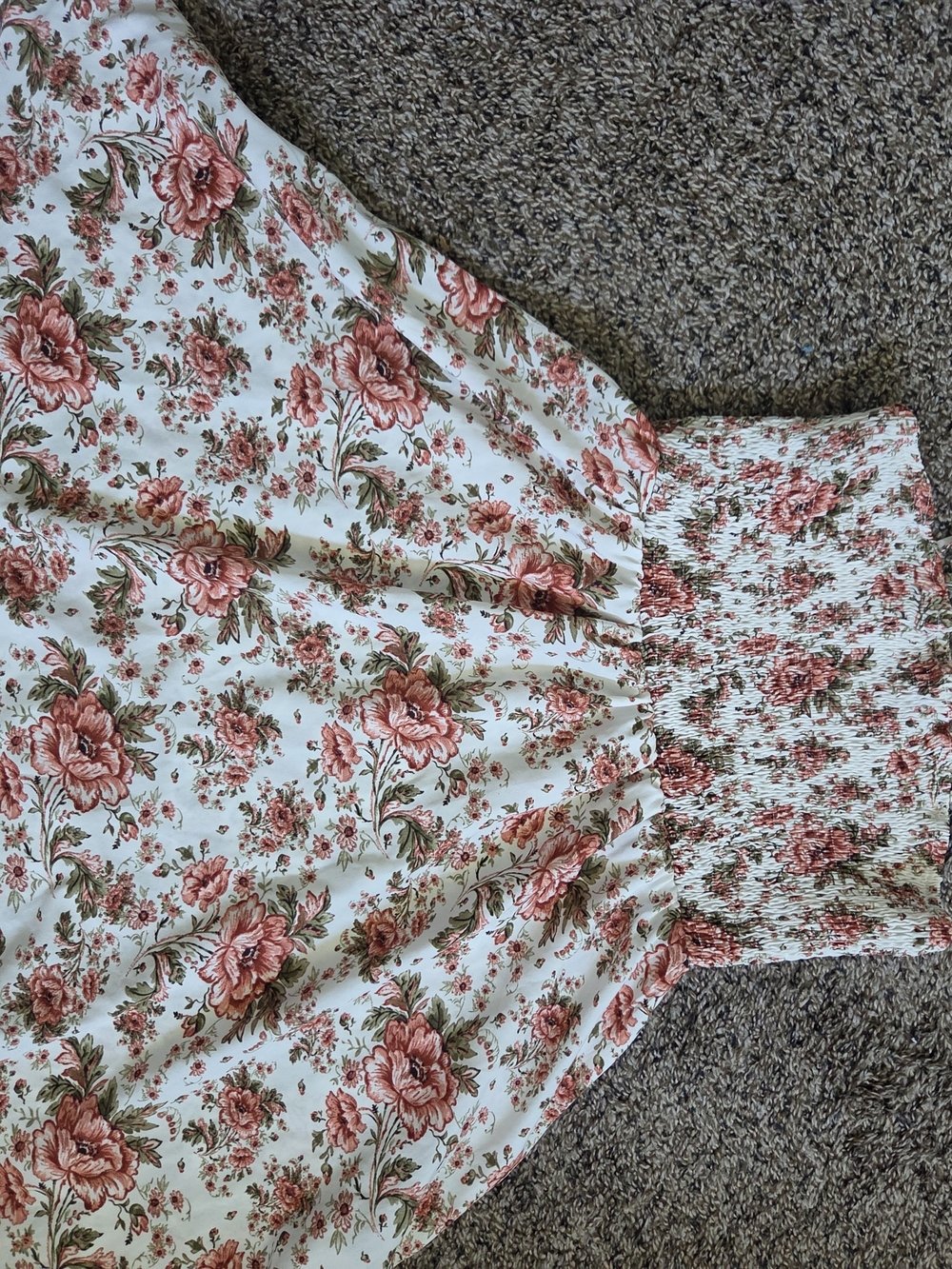 Floral Sundress with Smocked Waistband - White & Dusty Rose - Picture 6 of 7